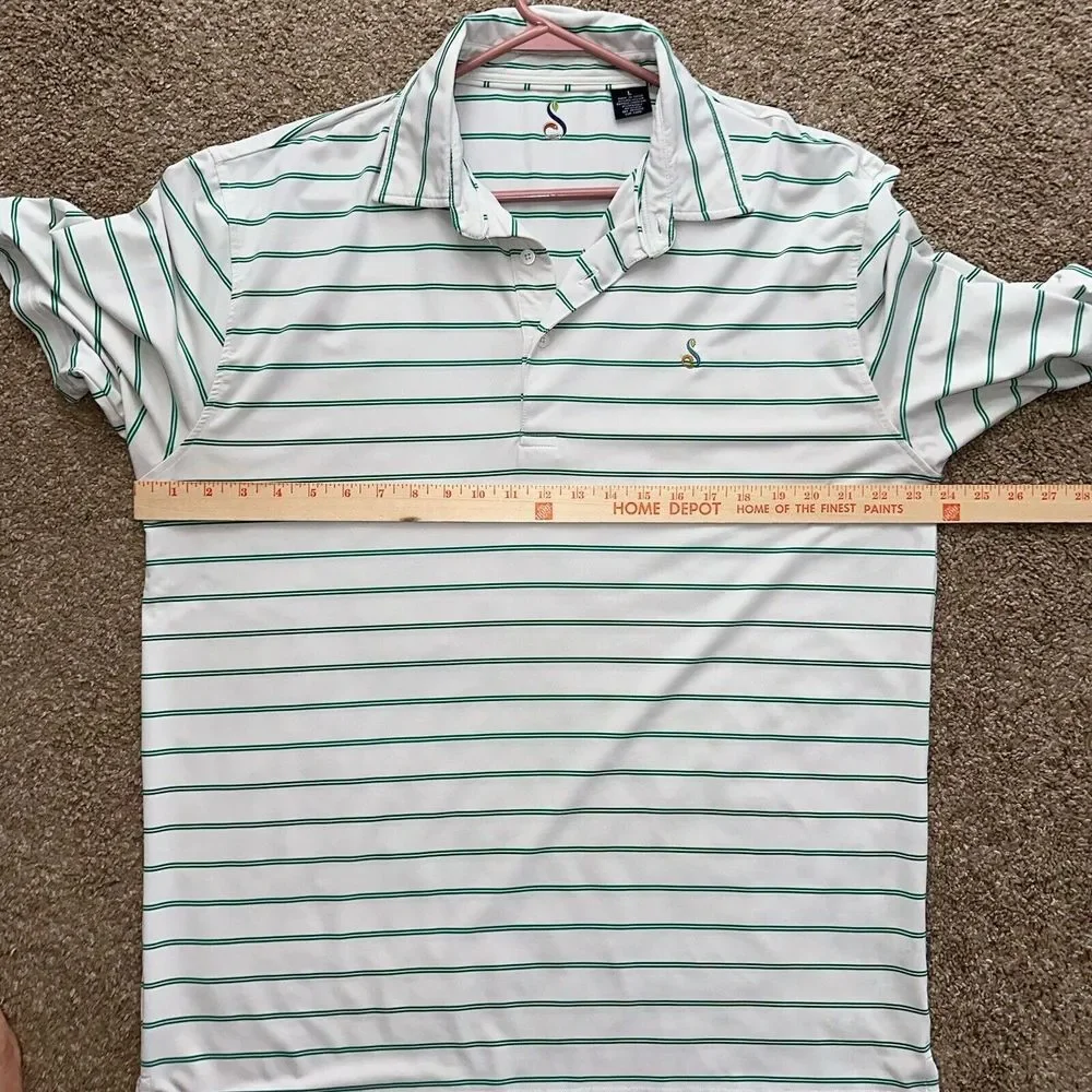 Streamsong Golf Resort Polo Shirt Light Green White Striped Men's‎ Large EUC - Picture 5 of 6